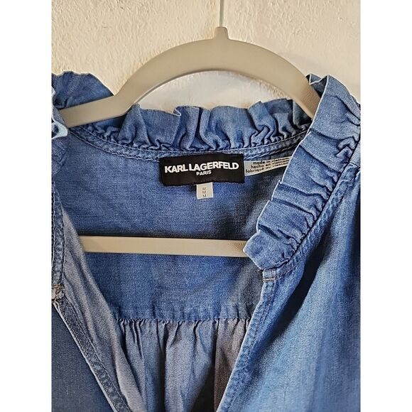 Karl Lagerfeld Paris Denim Chambray Button-Down Blouse Size M - Picture 3 of 4
